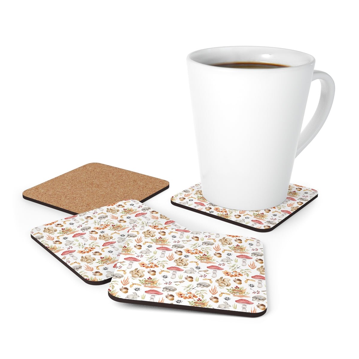 Fall Forest Animals Corkwood Coaster Set - Puffin Lime