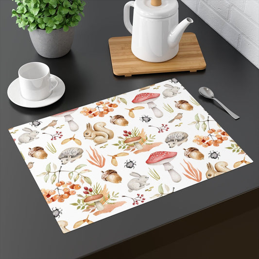 Fall Forest Animals Cotton Placemat - Puffin Lime