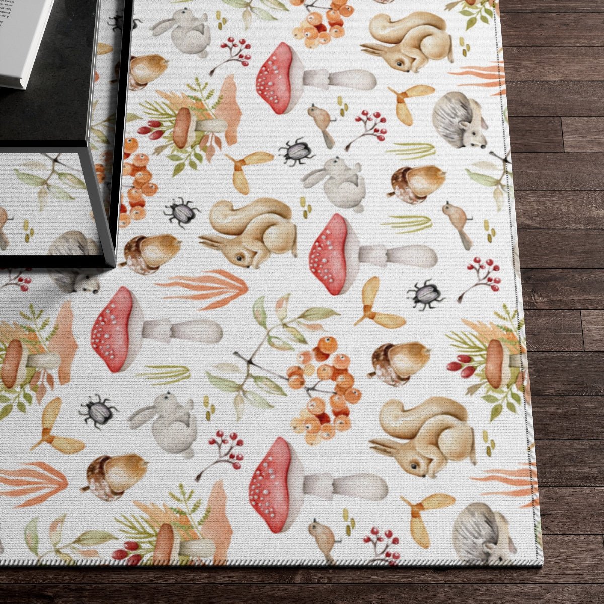 Fall Forest Animals Dornier Rug - Puffin Lime