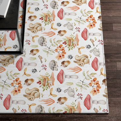 Fall Forest Animals Dornier Rug - Puffin Lime