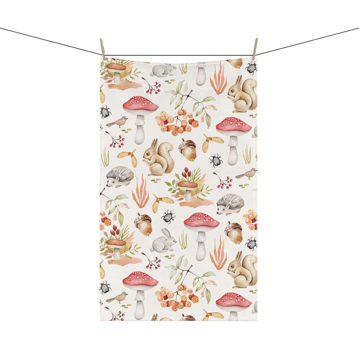 Fall Forest Animals Kitchen Towel - Puffin Lime