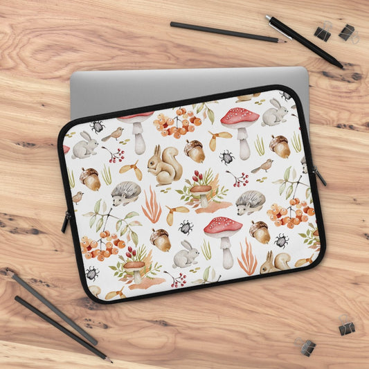 Fall Forest Animals Laptop Sleeve - Puffin Lime