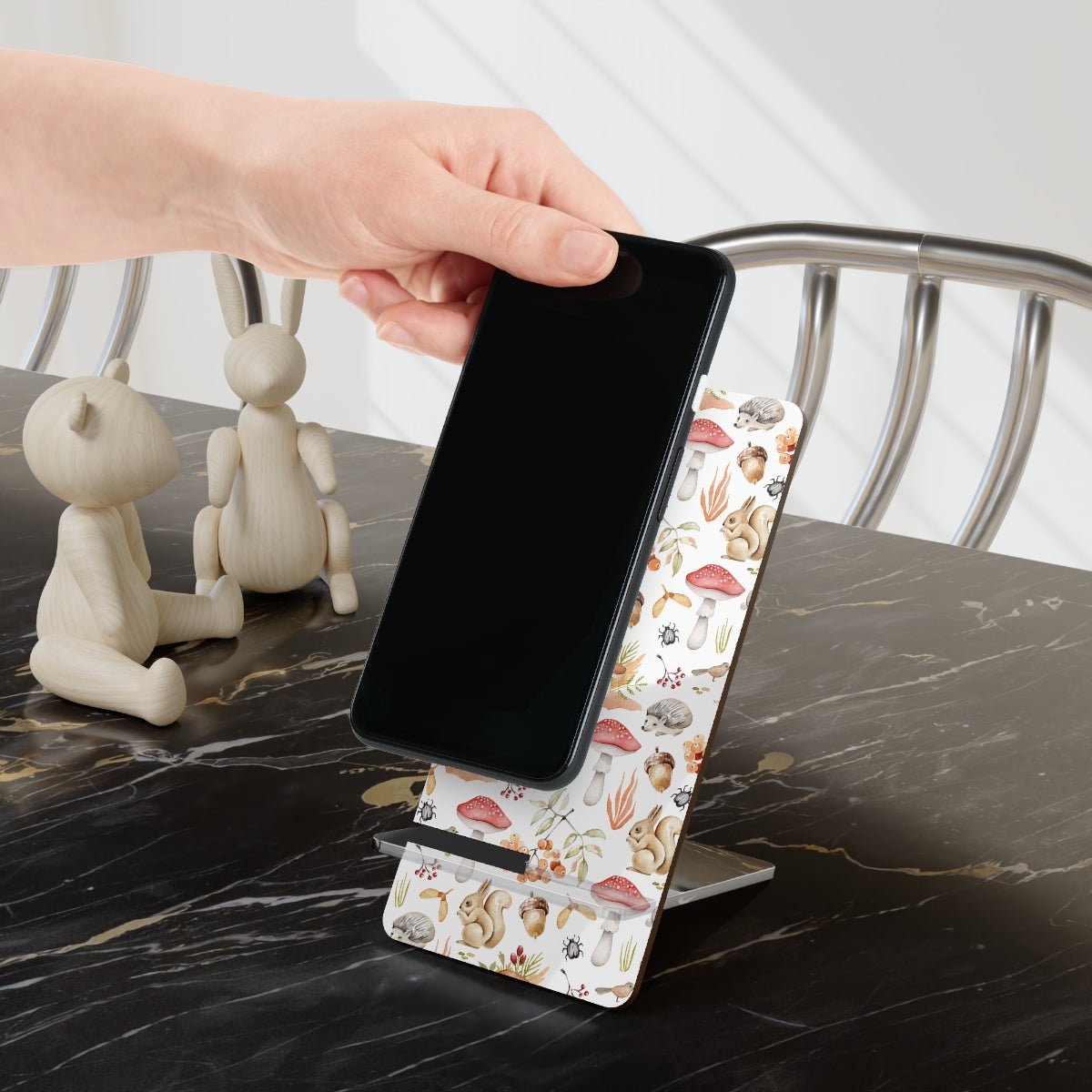 Fall Forest Animals Mobile Display Stand for Smartphones - Puffin Lime