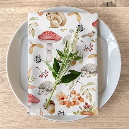 Fall Forest Animals Polyester Napkins - Puffin Lime