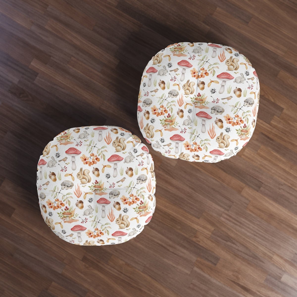 Fall Forest Animals Round Tufted Floor Pillow - Puffin Lime