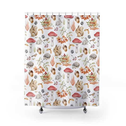 Fall Forest Animals Shower Curtain - Puffin Lime
