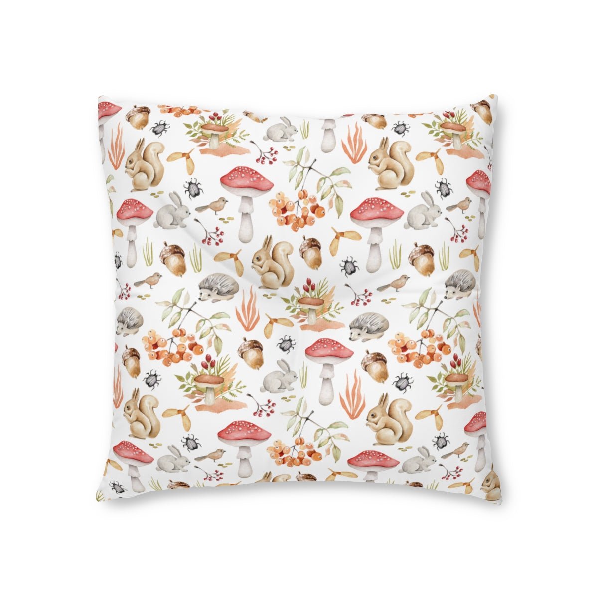 Fall Forest Animals Square Tufted Floor Pillow - Puffin Lime
