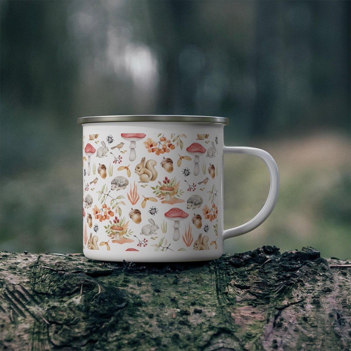Fall Forest Animals Stainless Steel Camping Mug - Puffin Lime