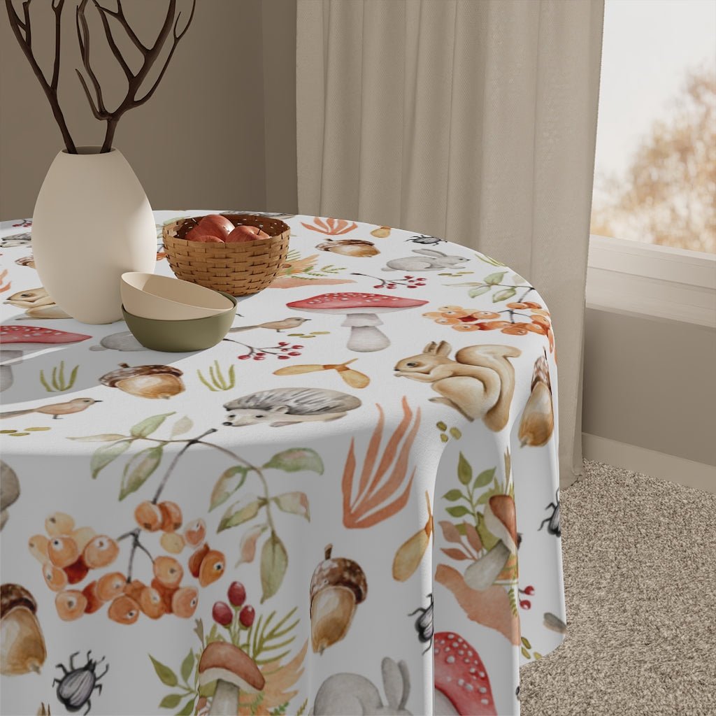 Fall Forest Animals Tablecloth - Puffin Lime