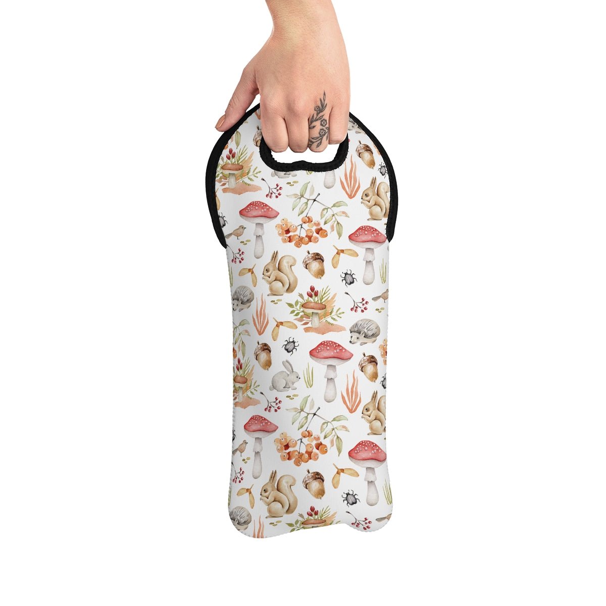 Fall Forest Animals Wine Tote Bag - Puffin Lime