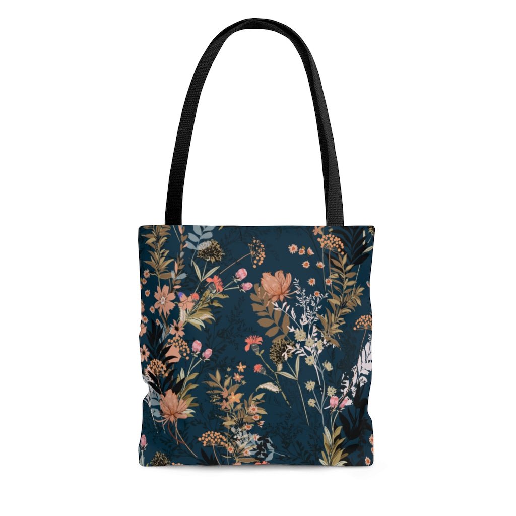 Fall Leaves and Flowers Tote Bag - Puffin Lime