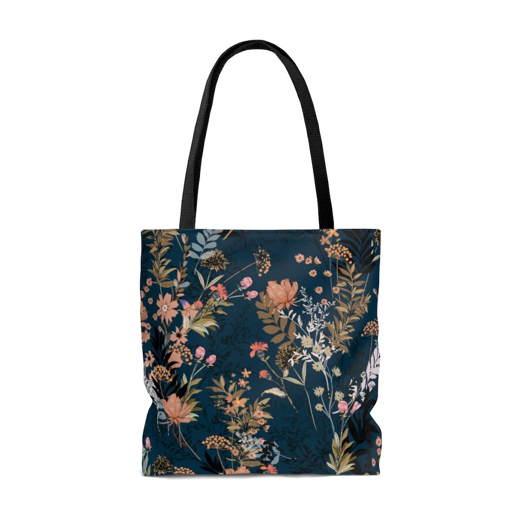 Fall Leaves and Flowers Tote Bag - Puffin Lime