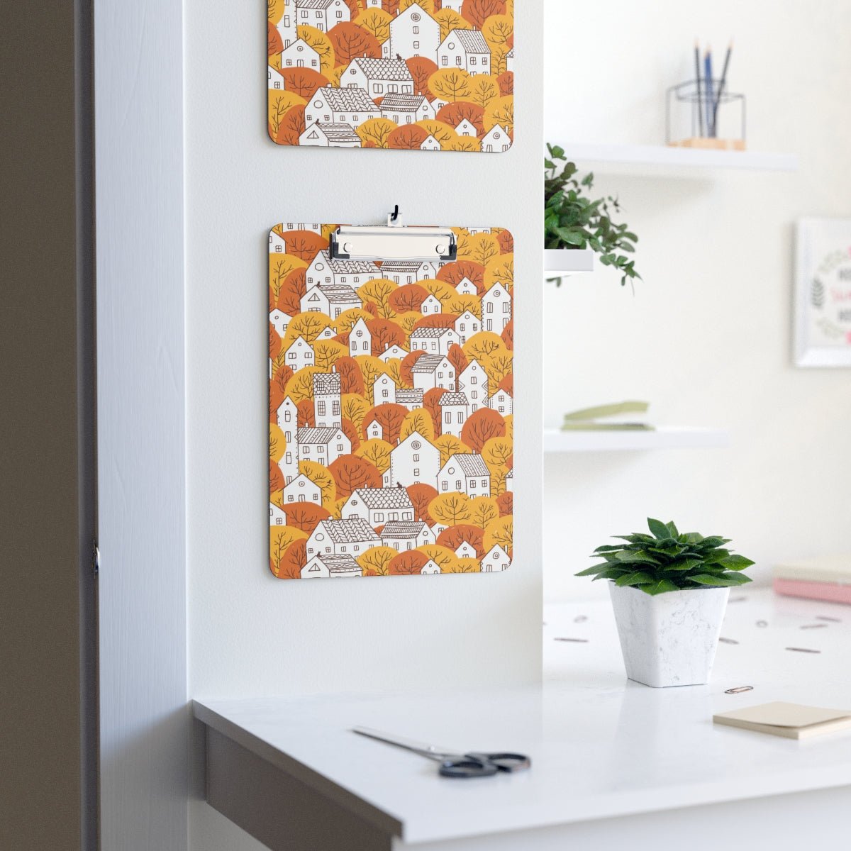 Fall Nordic Houses Clipboard - Puffin Lime