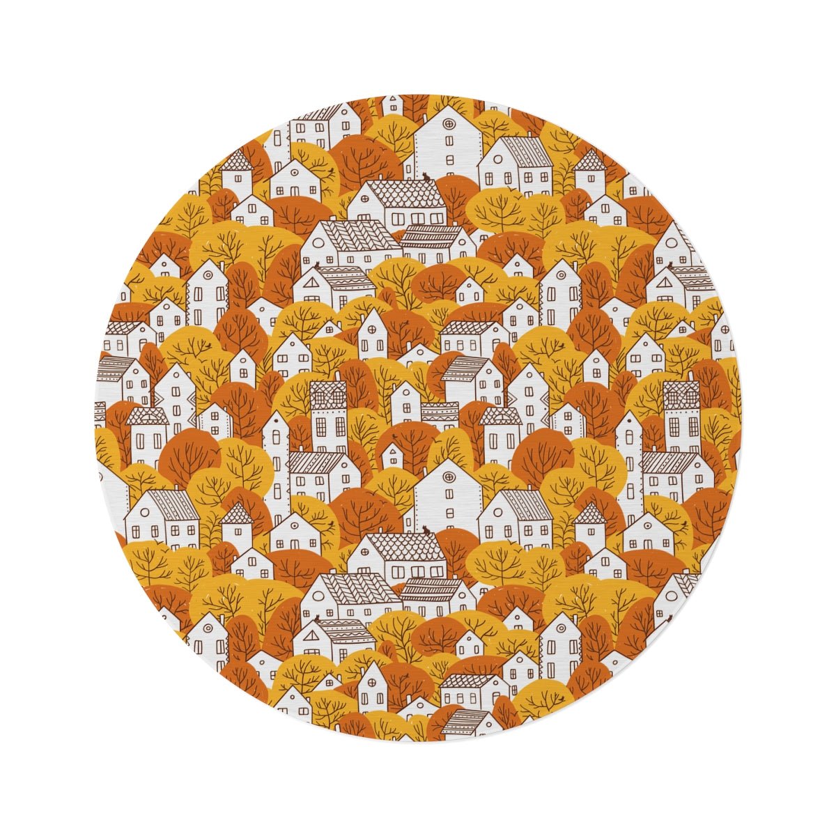 Fall Nordic Houses Round Rug - Puffin Lime