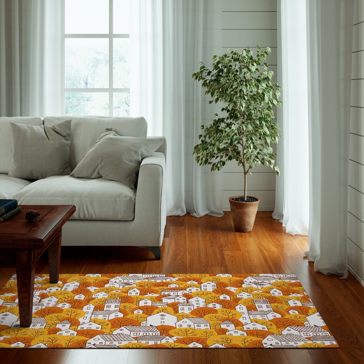 Fall Nordic Houses Rug - Puffin Lime