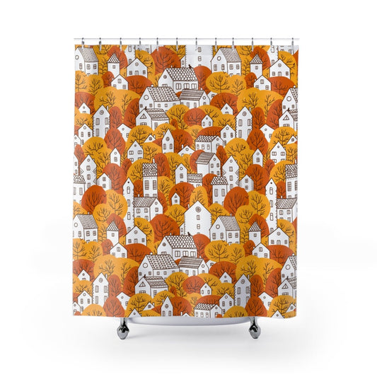 Fall Nordic Houses Shower Curtain - Puffin Lime