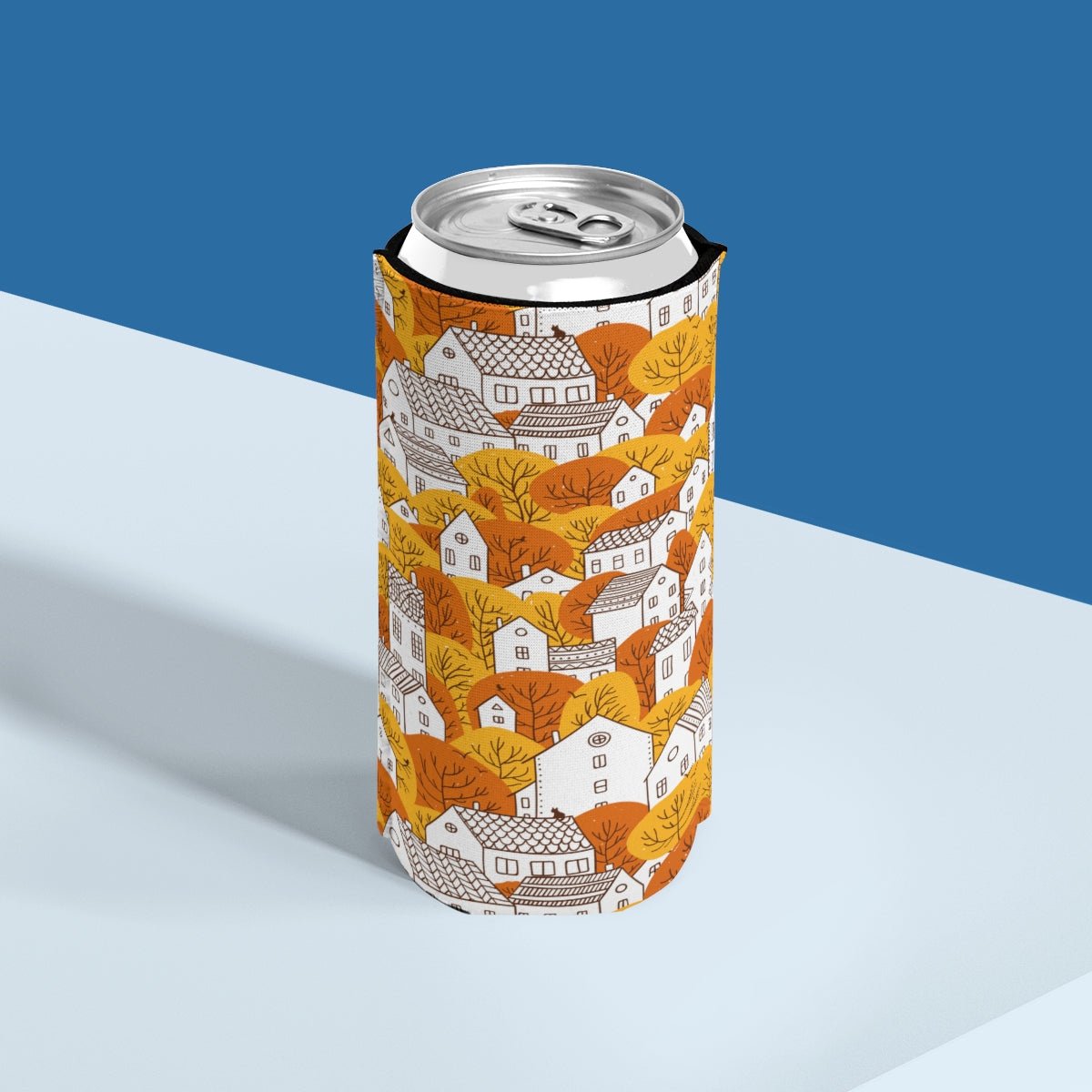 Fall Nordic Houses Slim Can Cooler - Puffin Lime