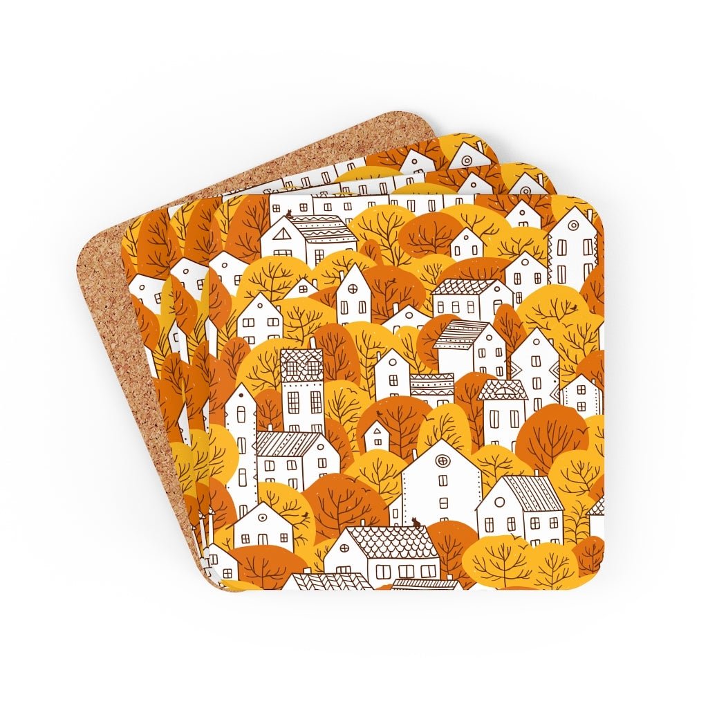 Fall Nordic Houses Corkwood Coaster Set | Gifts For Home | Gifts For Her