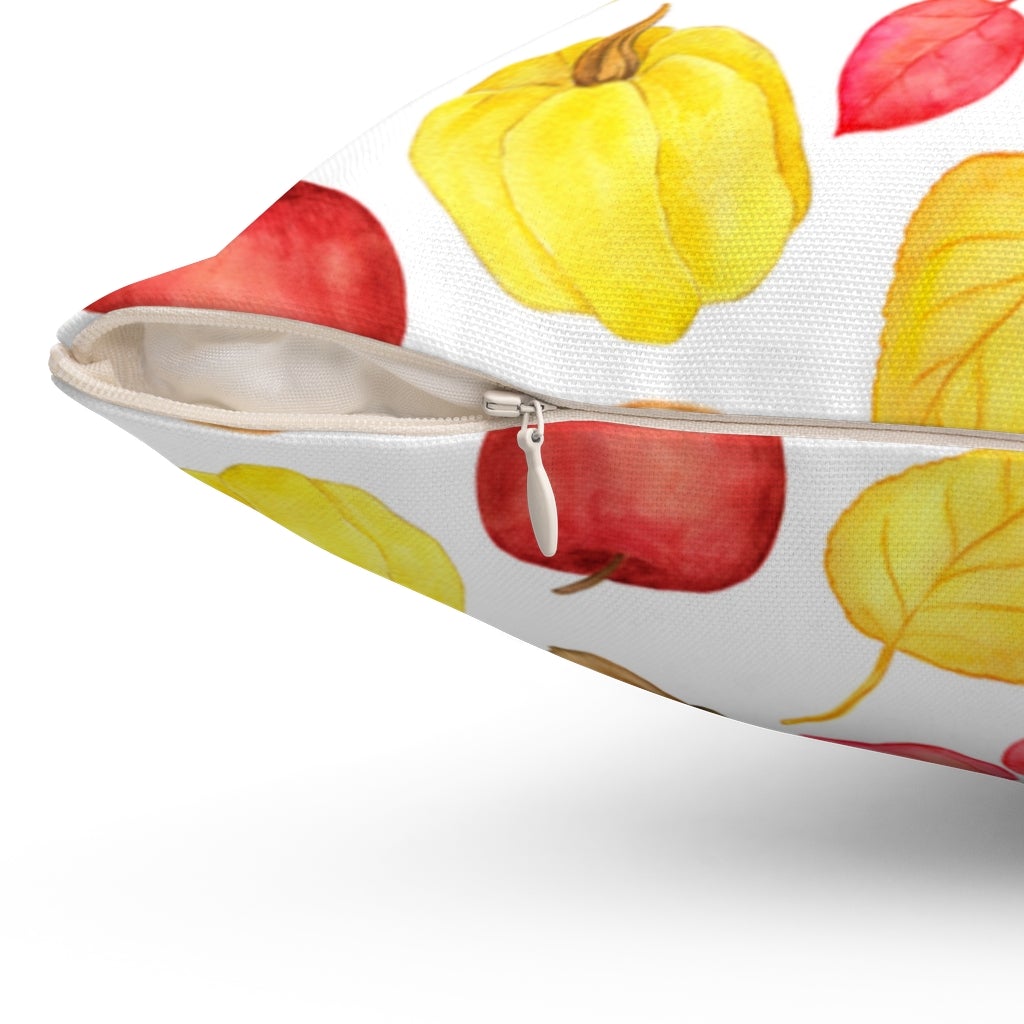 Fall Pillow Cover with Apples and Leaves