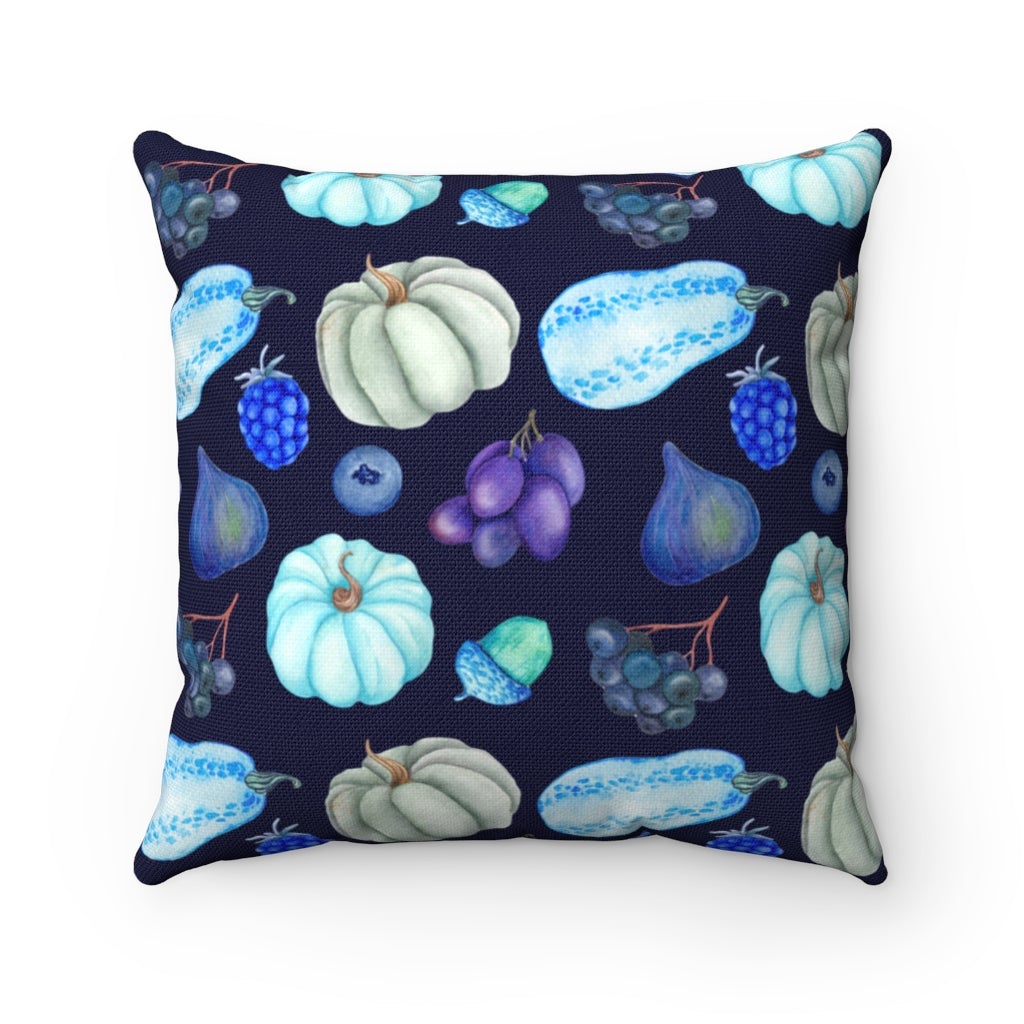 Fall Pillow Cover with Blue Pumpkins and Squash