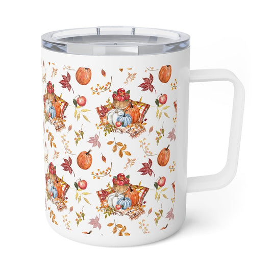 Fall Pumpkins and Apples Insulated Coffee Mug - Puffin Lime