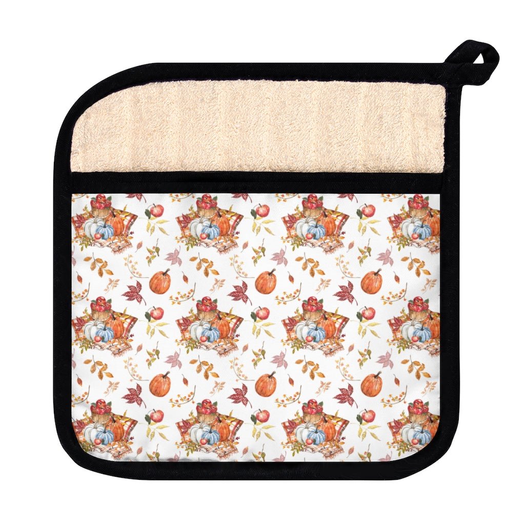 Fall Pumpkins and Apples Pot Holder with Pocket - Puffin Lime