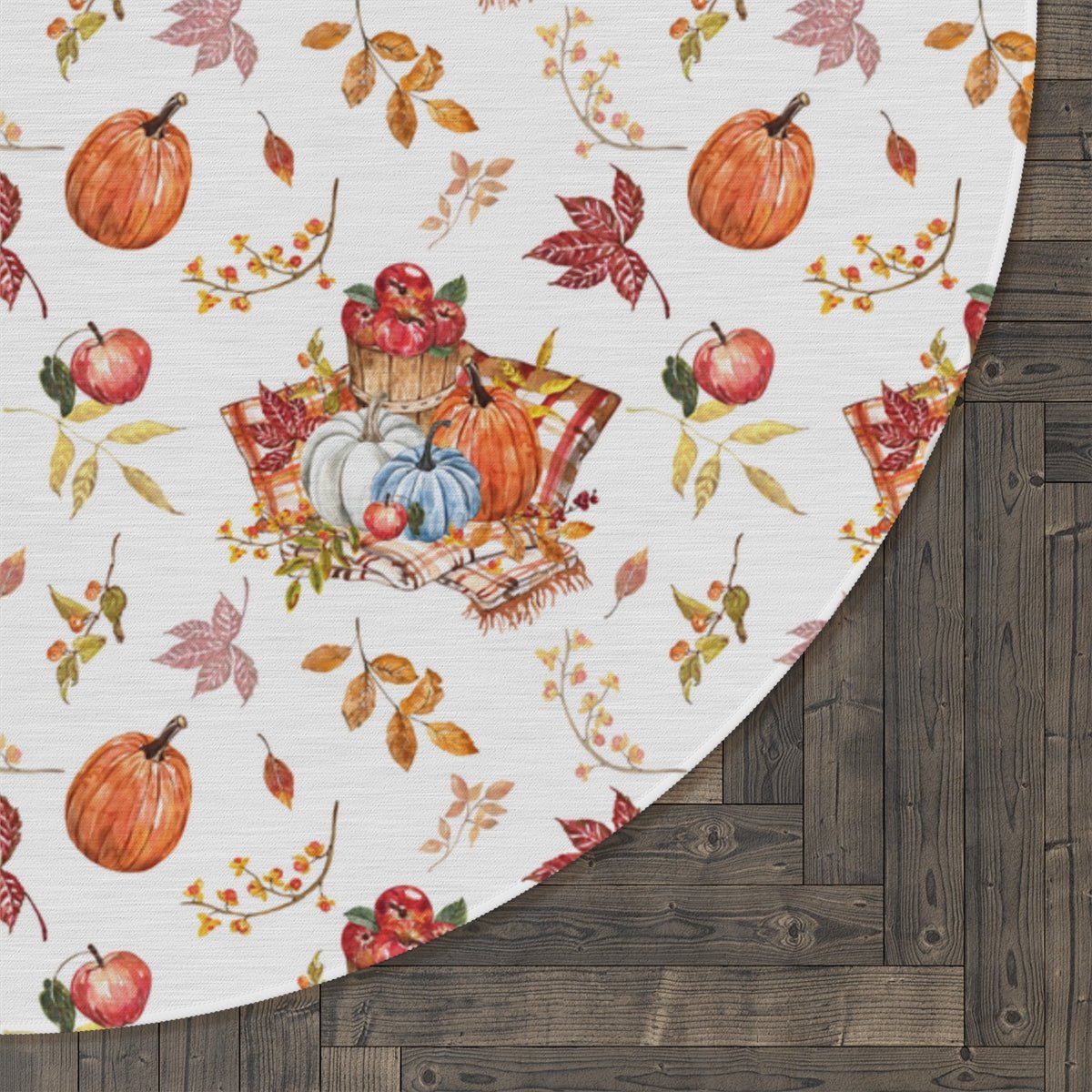 Fall Pumpkins and Apples Round Rug - Puffin Lime