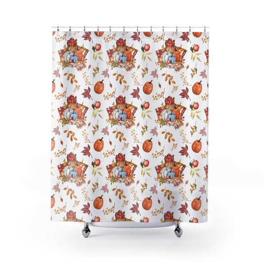 Fall Pumpkins and Apples Shower Curtain - Puffin Lime