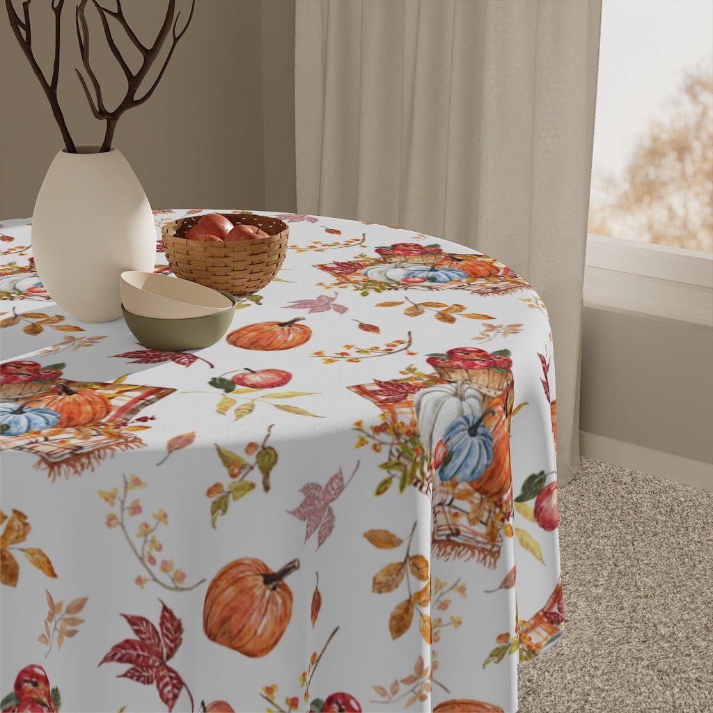 Fall Pumpkins and Apples Tablecloth - Puffin Lime