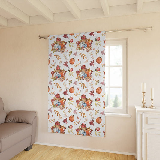 Fall Pumpkins and Apples Window Curtain Panel - Puffin Lime