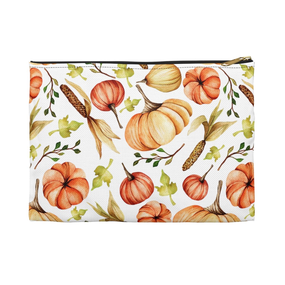 Fall Pumpkins and Corn Accessory Pouch - Puffin Lime