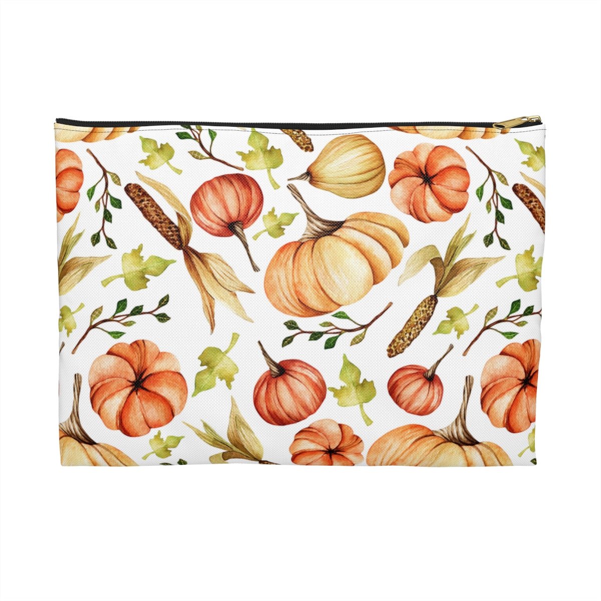 Fall Pumpkins and Corn Accessory Pouch - Puffin Lime