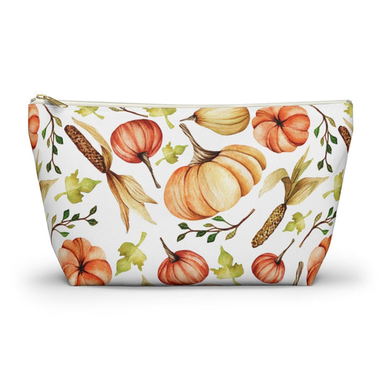 Fall Pumpkins and Corn Accessory Pouch w T-bottom - Puffin Lime