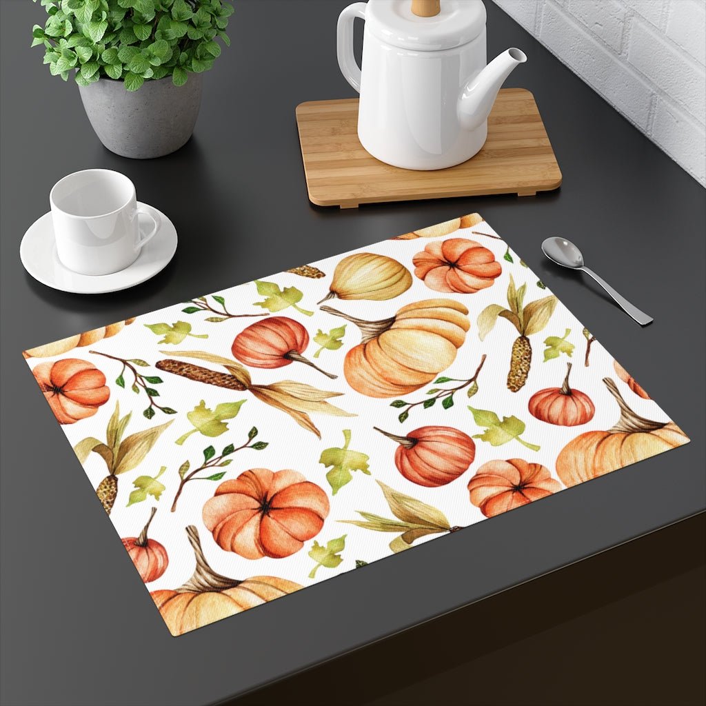 Fall Pumpkins and Corn Cotton Placemat - Puffin Lime
