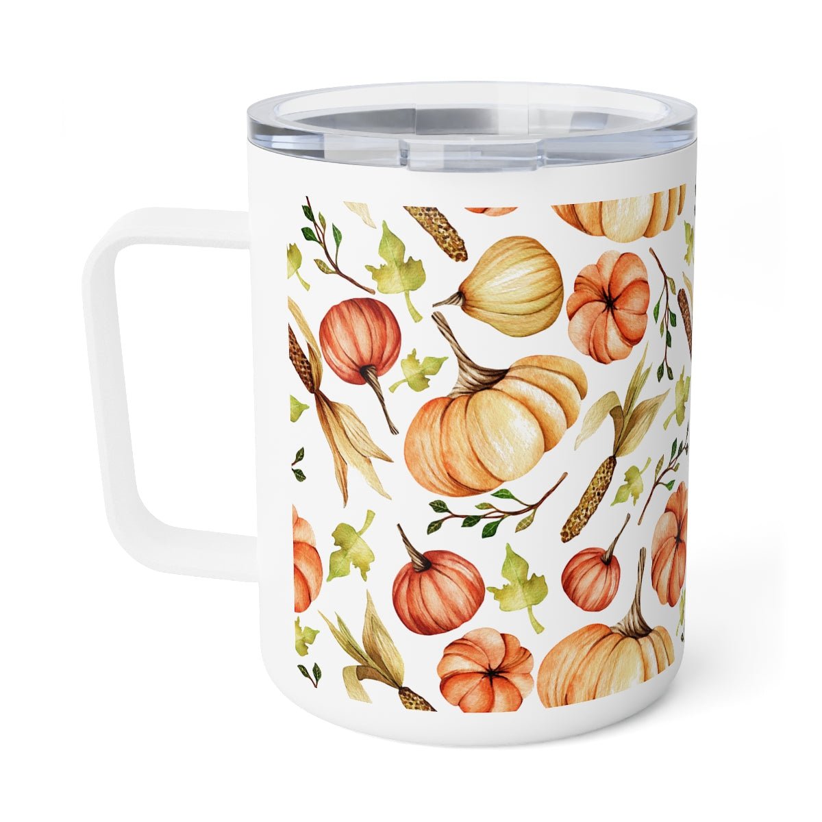 Fall Pumpkins and Corn Insulated Coffee Mug - Puffin Lime