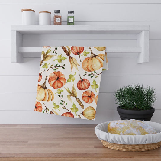 Fall Pumpkins and Corn Kitchen Towel - Puffin Lime