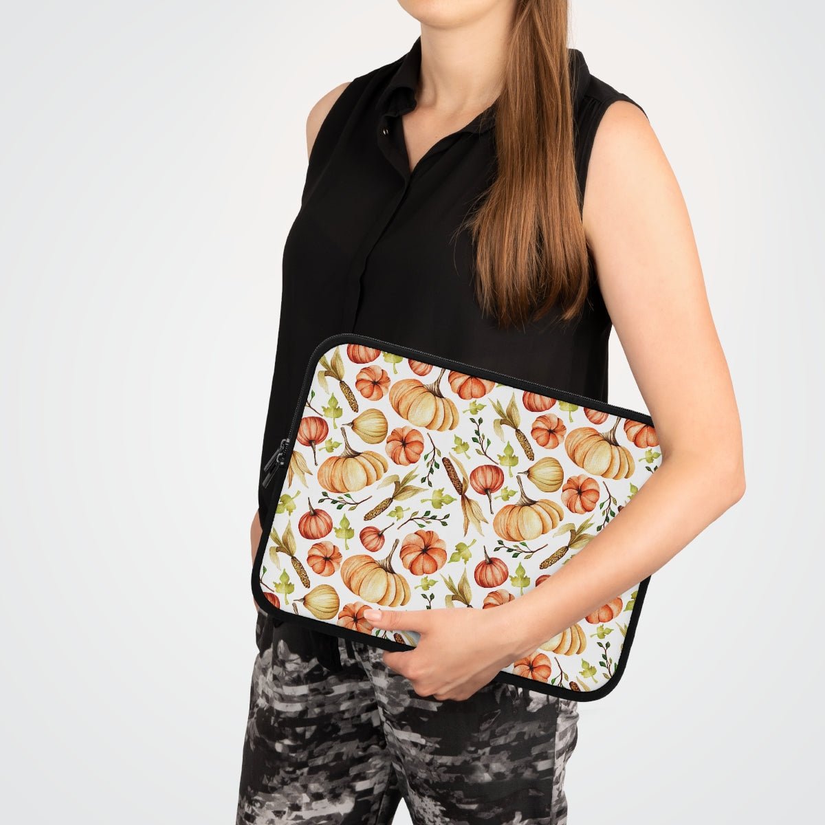 Fall Pumpkins and Corn Laptop Sleeve - Puffin Lime