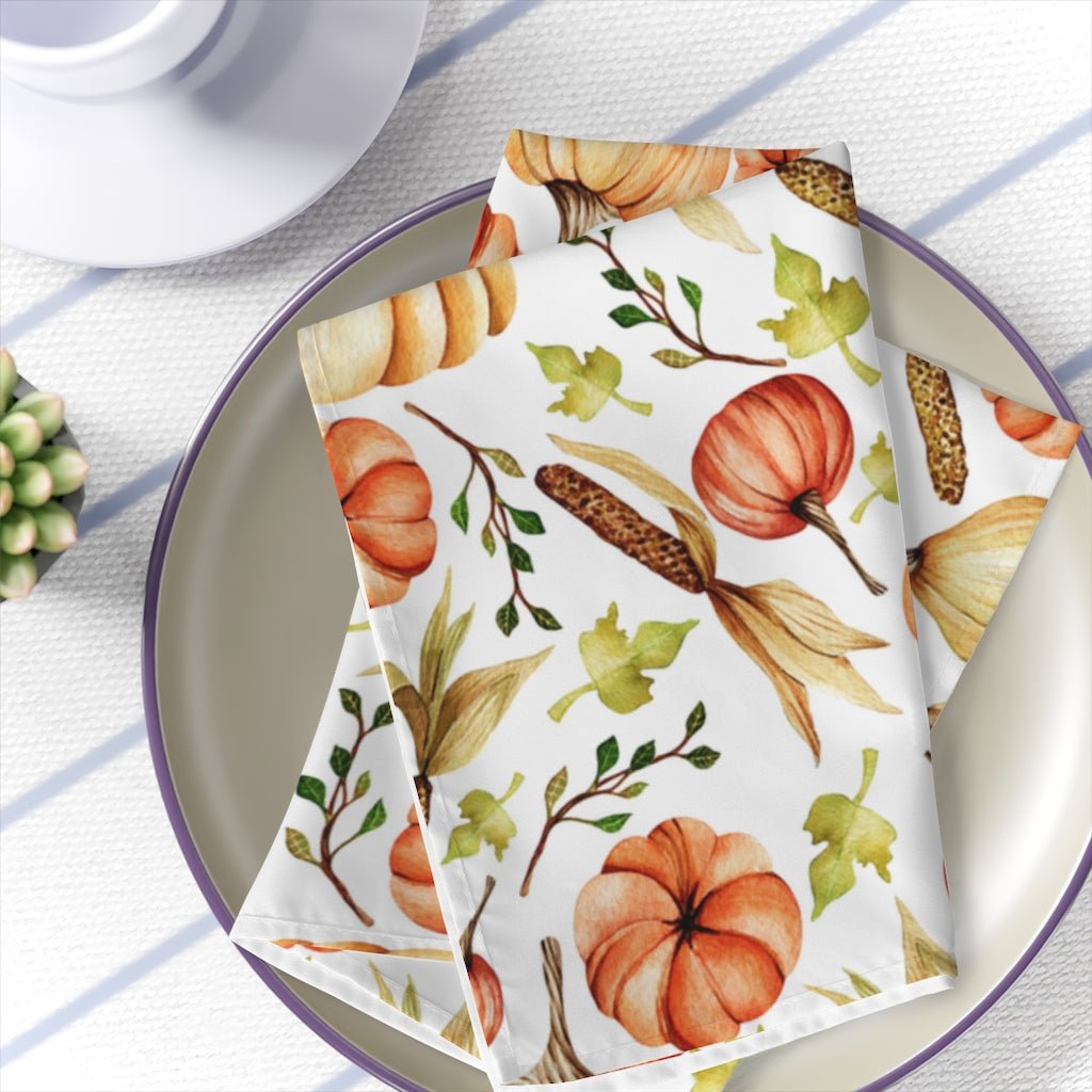 Fall Pumpkins and Corn Polyester Napkins - Puffin Lime