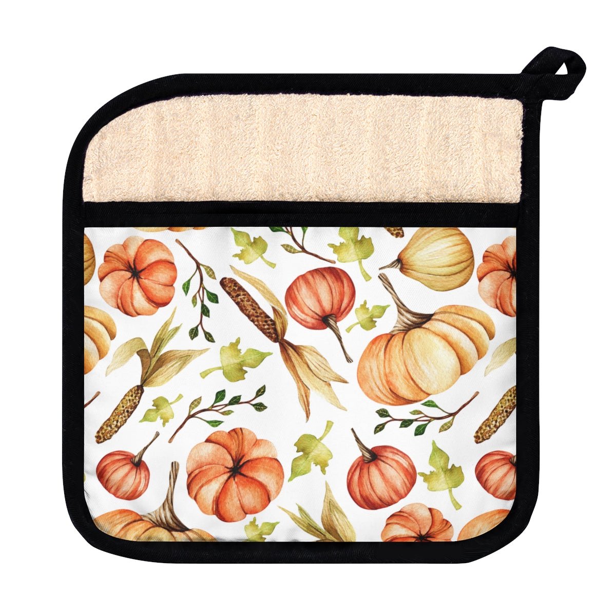 Fall Pumpkins and Corn Pot Holder with Pocket - Puffin Lime