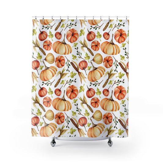 Fall Pumpkins and Corn Shower Curtain - Puffin Lime