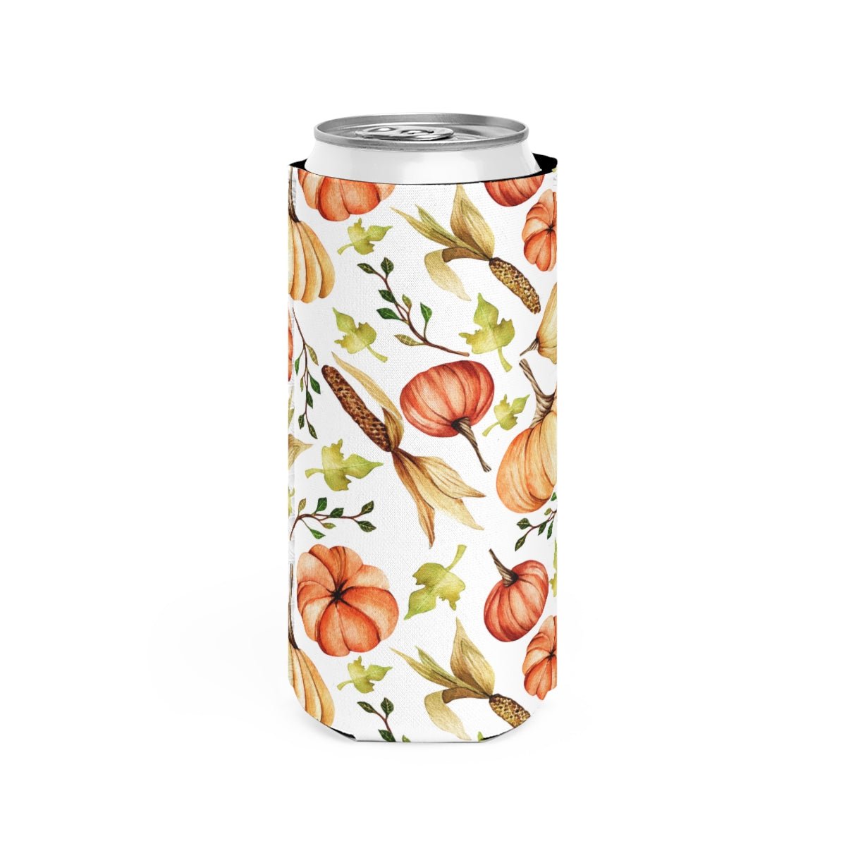 Fall Pumpkins and Corn Slim Can Cooler - Puffin Lime