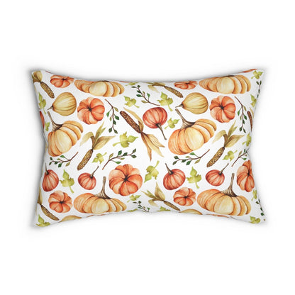 Fall Pumpkins and Corn Spun Polyester Lumbar Pillow - Puffin Lime