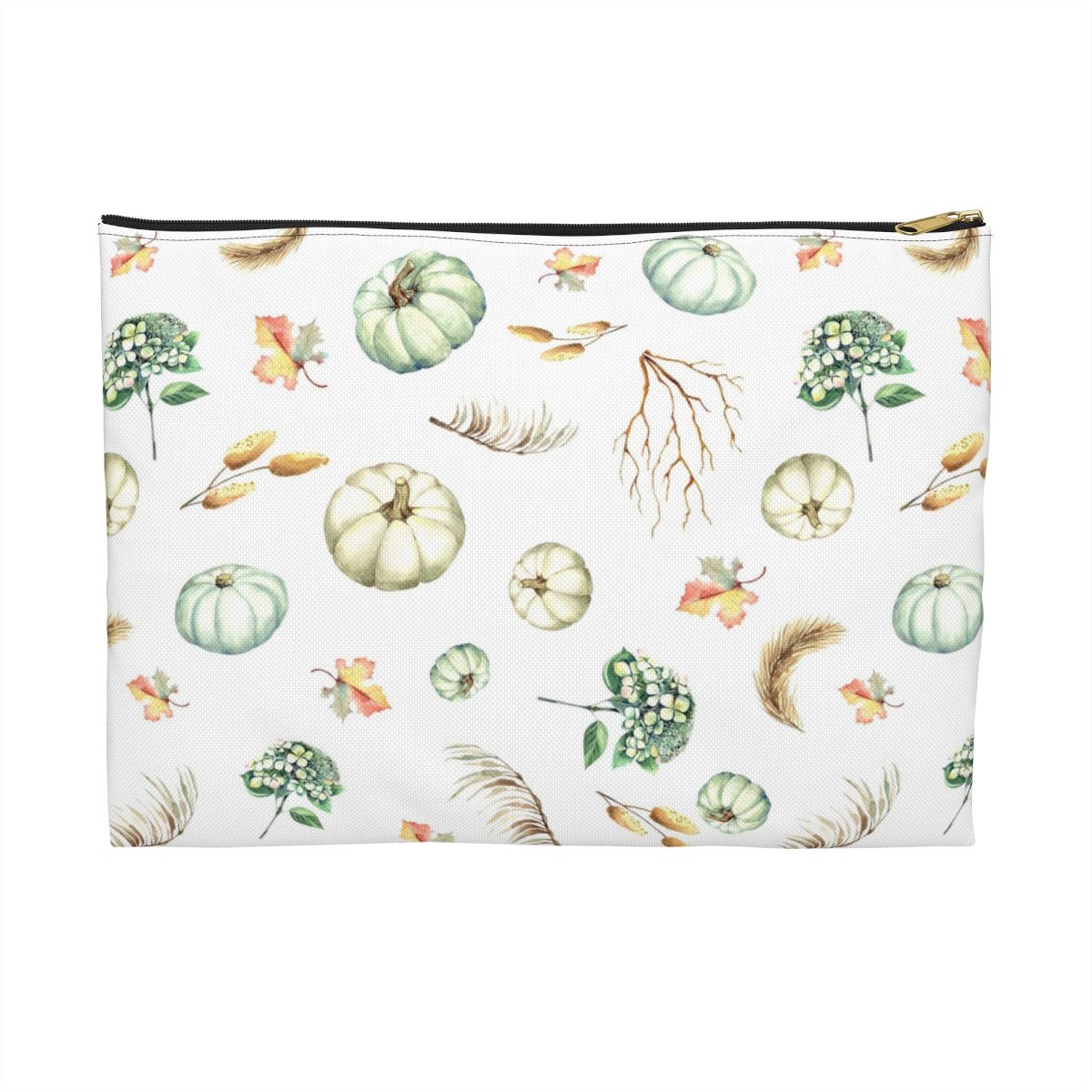 Fall Pumpkins and Leaves Accessory Pouch - Puffin Lime