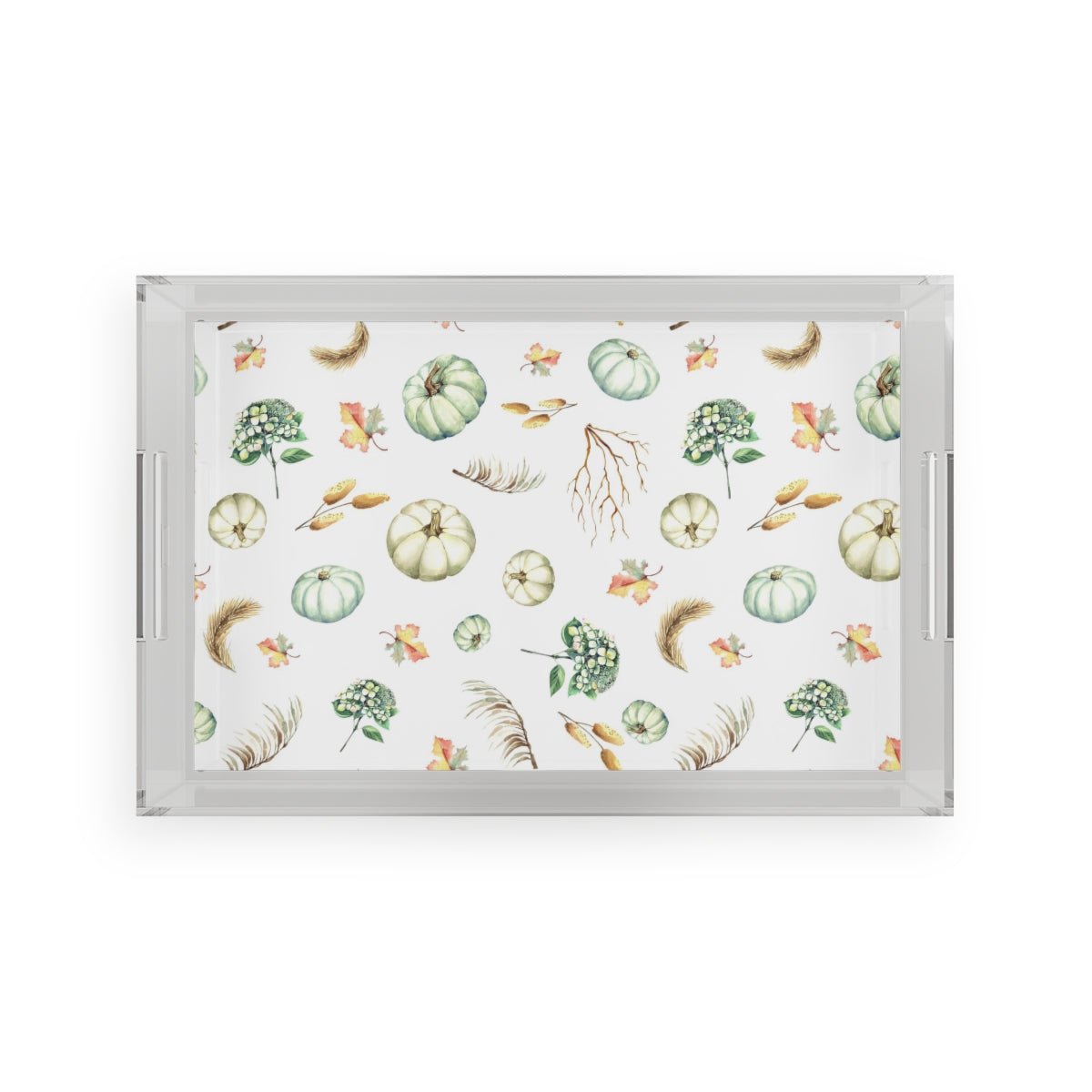 Fall Pumpkins and Leaves Acrylic Serving Tray - Puffin Lime