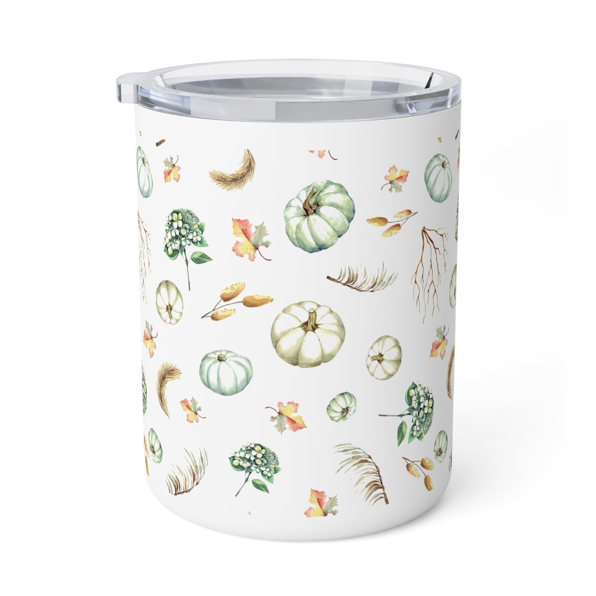 Fall Pumpkins and Leaves Insulated Coffee Mug, 10oz - Puffin Lime