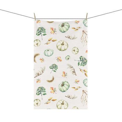 Fall Pumpkins and Leaves Kitchen Towel - Puffin Lime