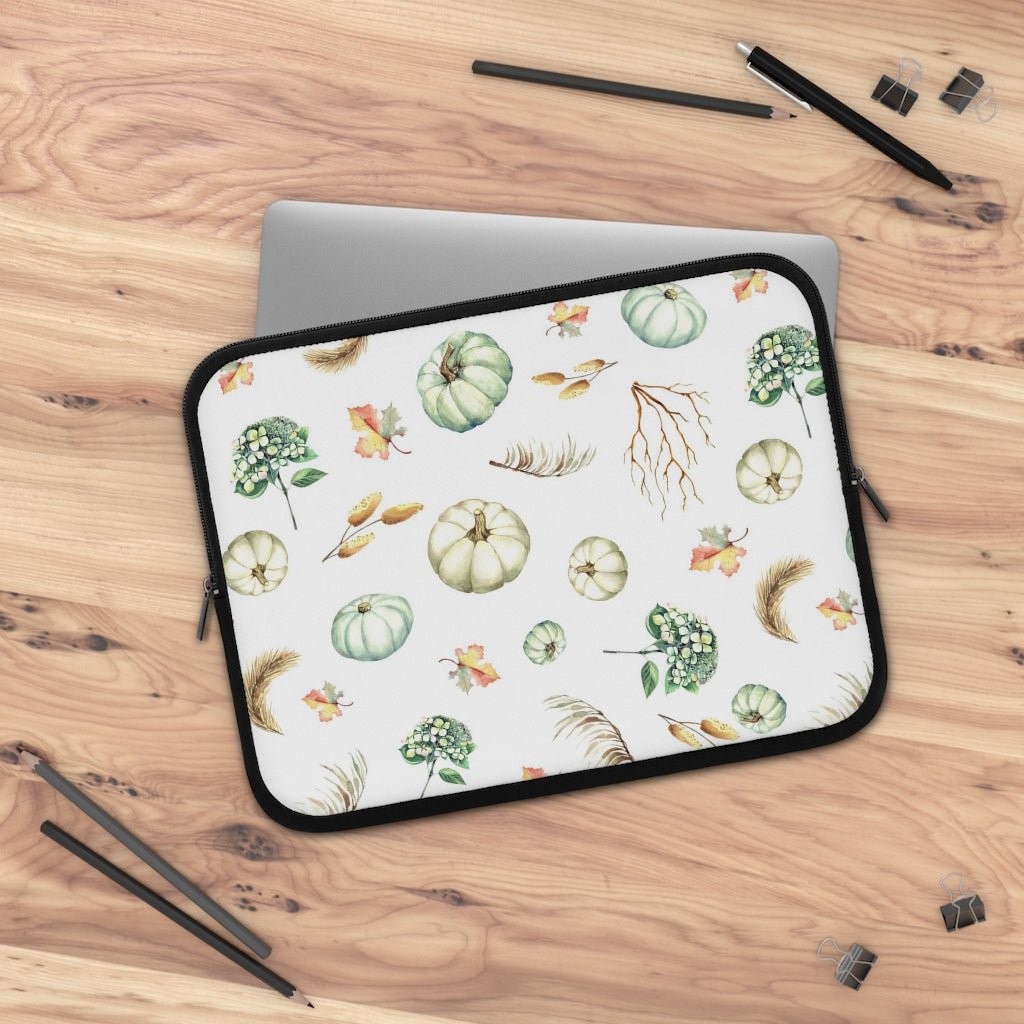 Fall Pumpkins and Leaves Laptop Sleeve - Puffin Lime