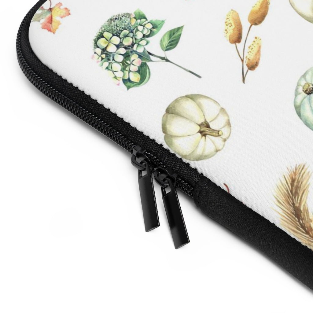 Fall Pumpkins and Leaves Laptop Sleeve - Puffin Lime