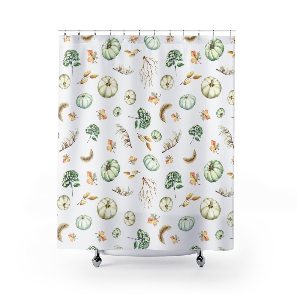 Fall Pumpkins and Leaves Shower Curtains - Puffin Lime