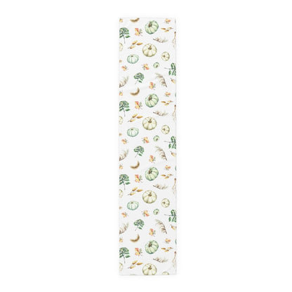 Fall Pumpkins and Leaves Table Runner 16" × 72" - Puffin Lime